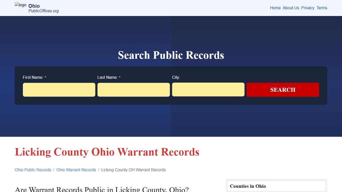 Licking County, OH Warrant Records Search – PublicOffices.org