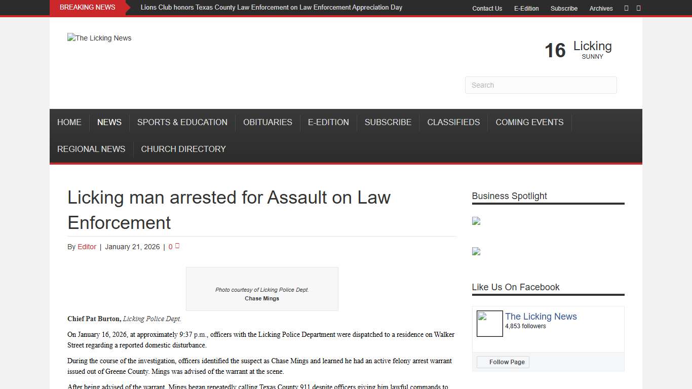 Licking man arrested for Assault on Law Enforcement – The Licking News